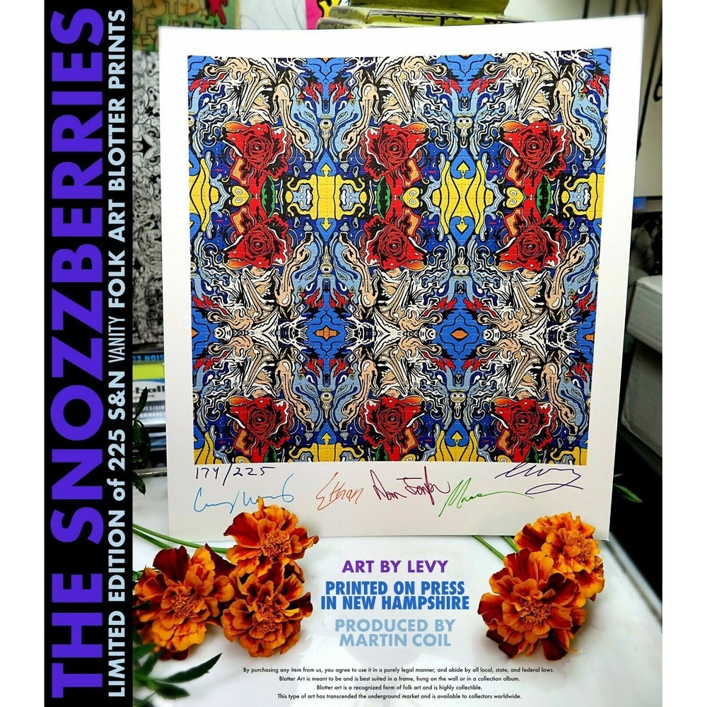 The Snozzberries band signed blotter art by artist‎ Levy signed by band and Levy